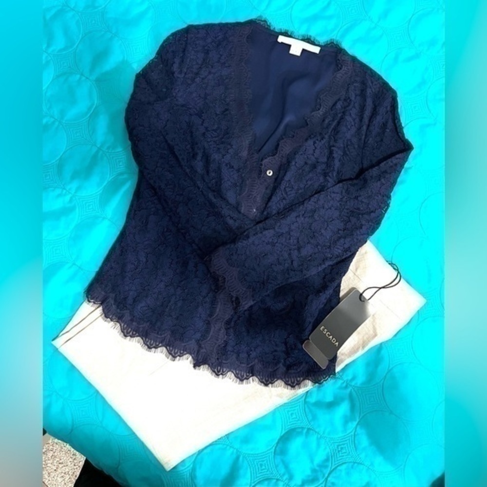 lace DVF Diane von Furstenberg jacket size 8 navy blue - Picture 4 of 12